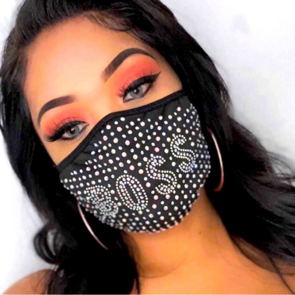 😷 Rhinestone *BOSS* Adjustable Face Mask - Picture 1 of 3
